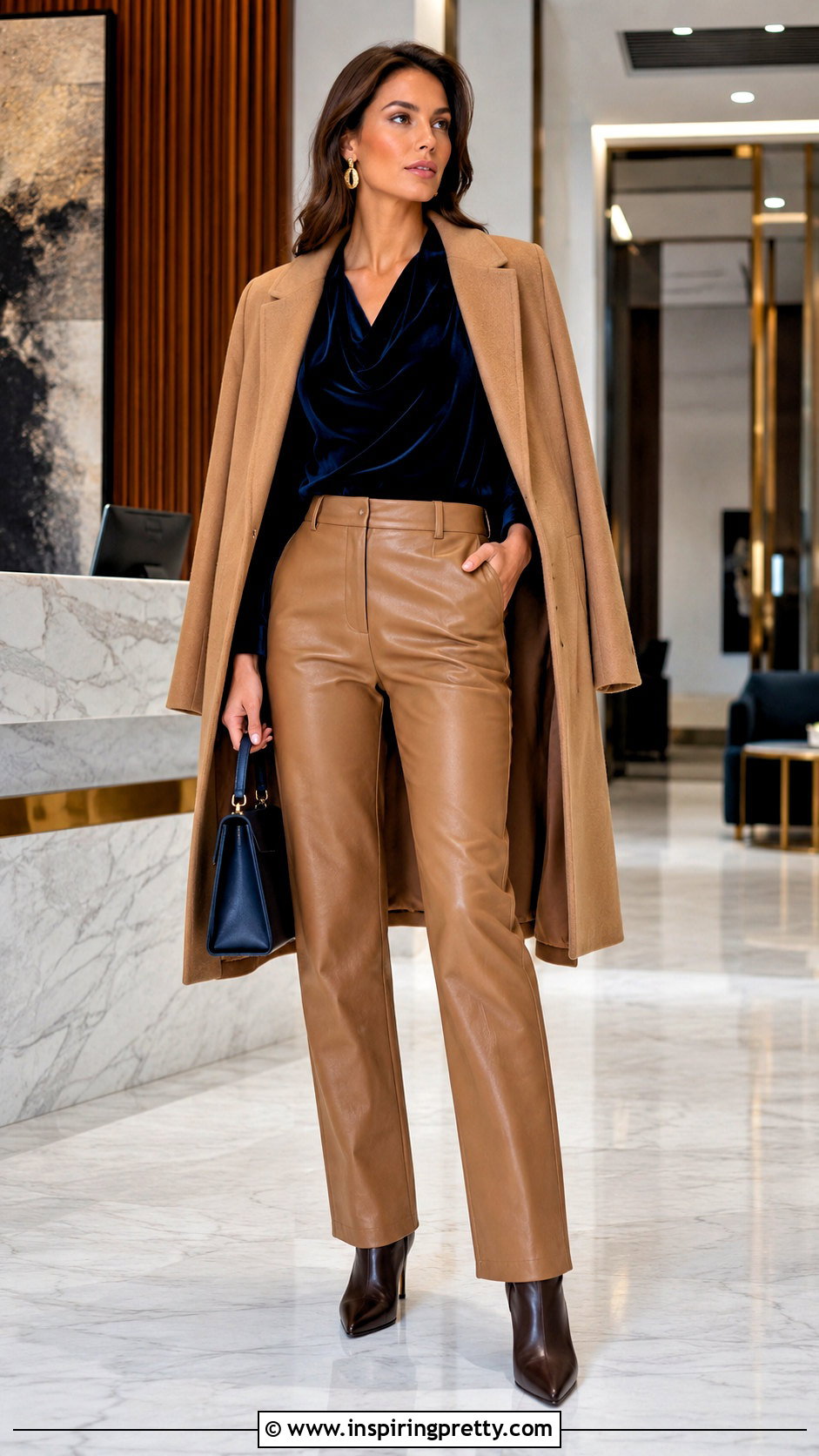 Navy Velvet Top With Tan Leather Pants - 25 velvet top leather pants