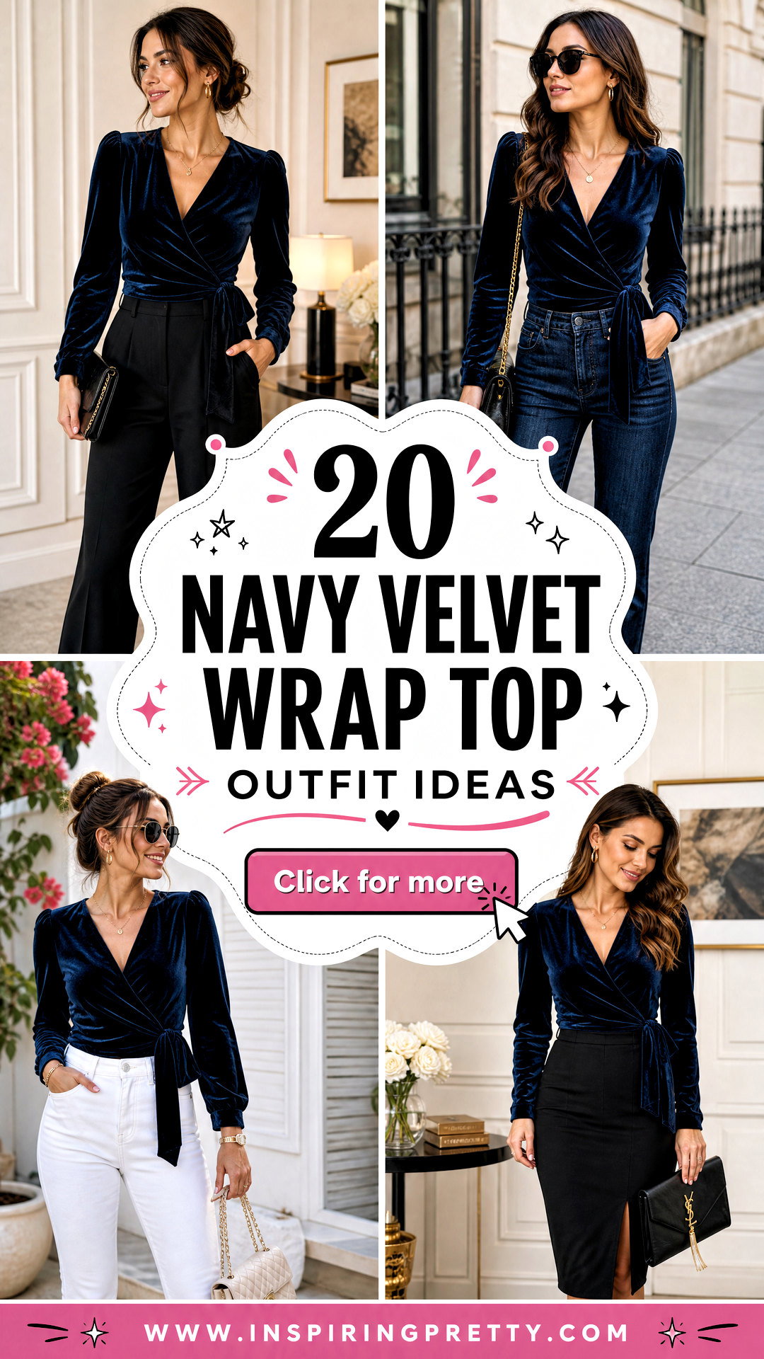 20 Navy Velvet Wrap Top Outfit Ideas for Elegant Evenings - 20 Navy Velvet Wrap Top Outfit Ideas for Elegant Evenings
