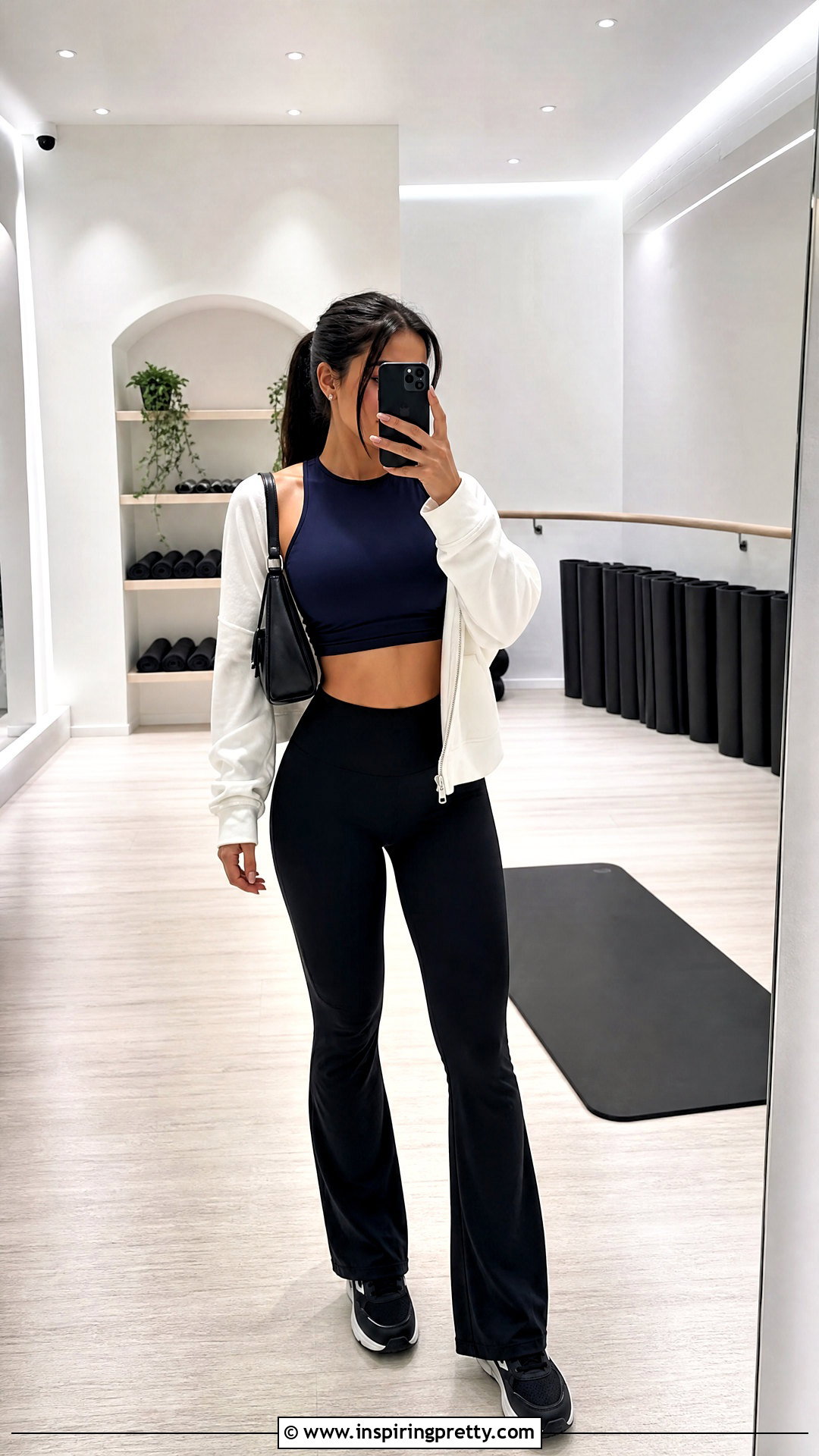 Navy Workout Top With Black Flared Leggings - 25 navy workout top outfit ideas