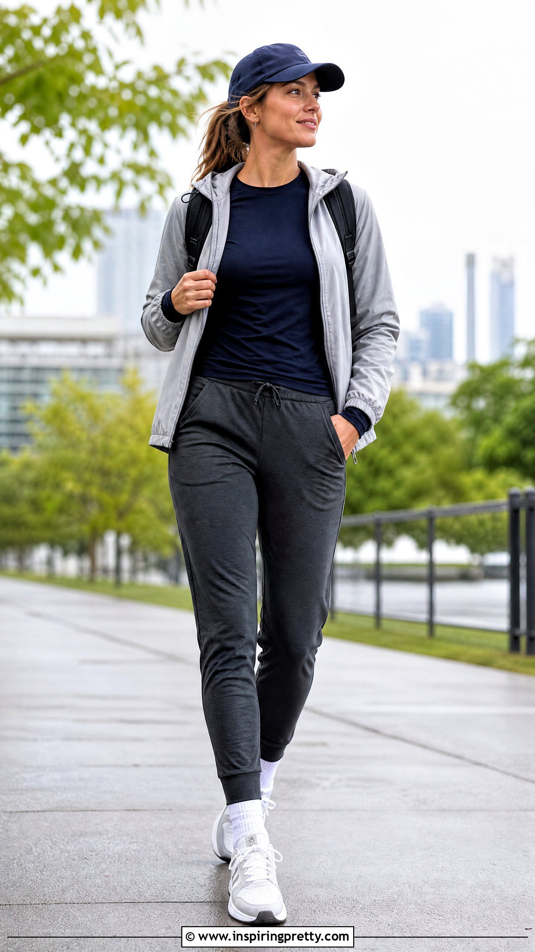 Navy Workout Top With Charcoal Joggers - 25 navy workout top outfit ideas