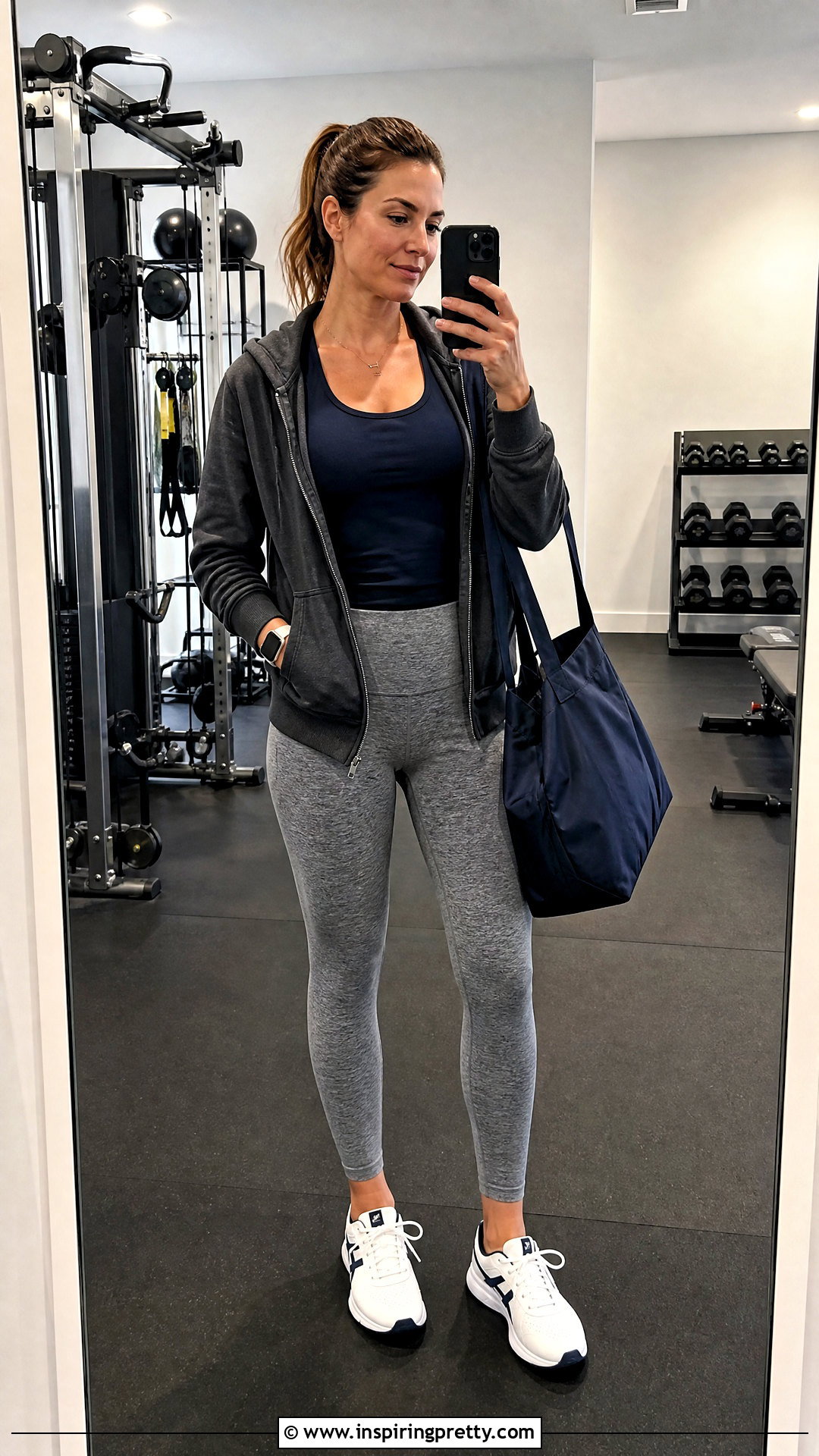 Navy Workout Top With Heather Gray Leggings - 25 navy workout top outfit ideas