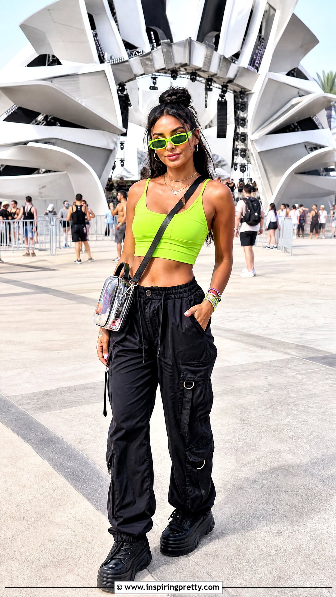 Neon Crop Top And Cargo Pants - 20 Tops For Raves
