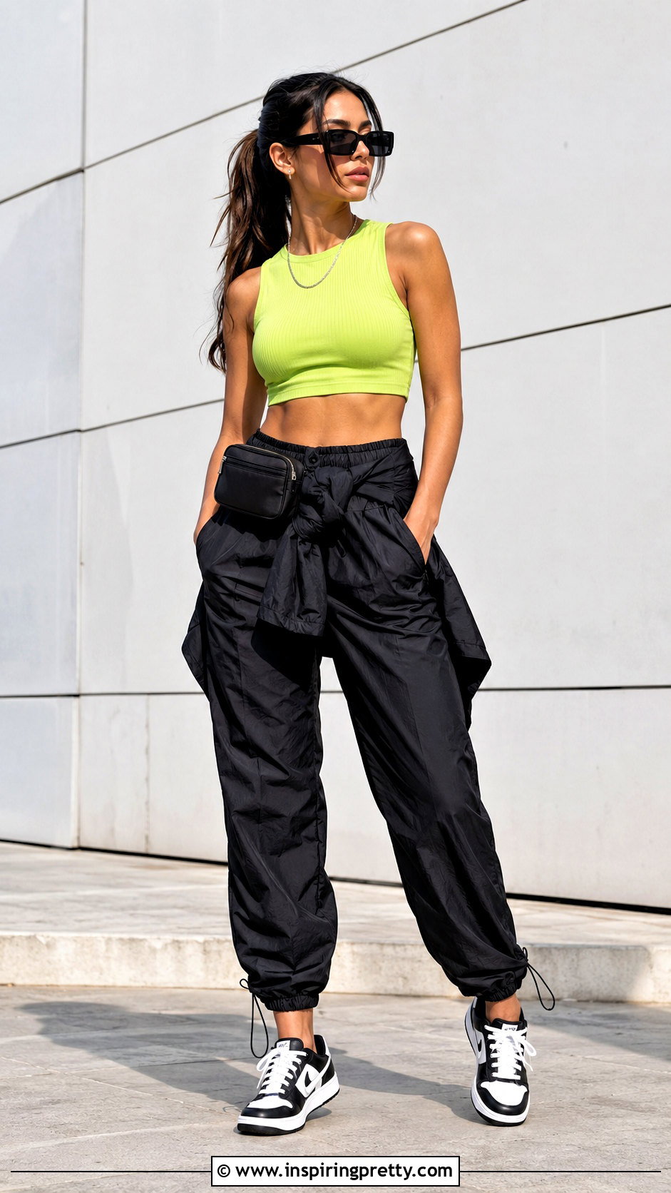 Neon Crop Top With Nylon Pants - 20 Tanner Buchanan Crop Top outfit ideas