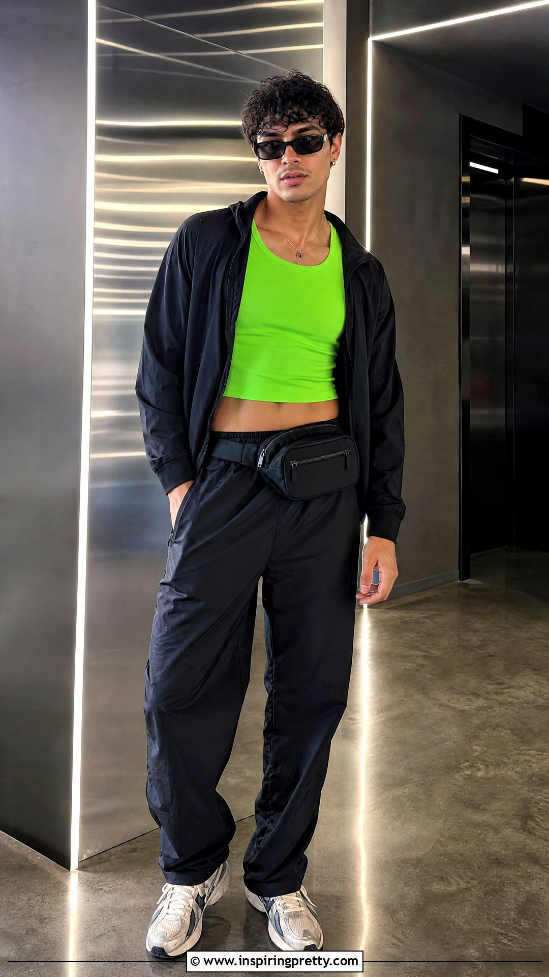 Neon Crop Top With Track Pants - 50 male crop top outfit ideas
