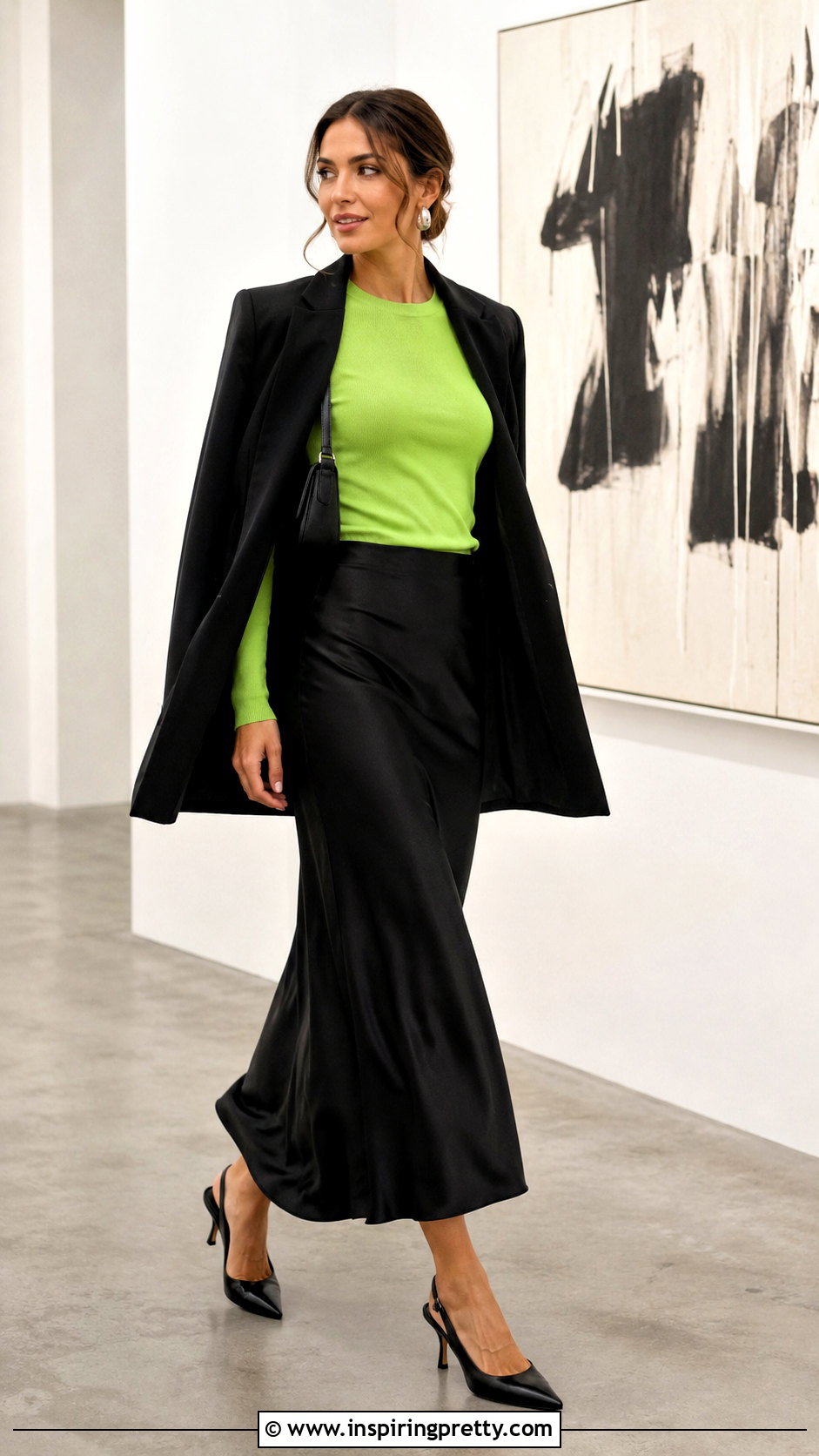 Neon Green Top With a Black Slip Skirt - 20 Neon Green Fashion Top outfit ideas