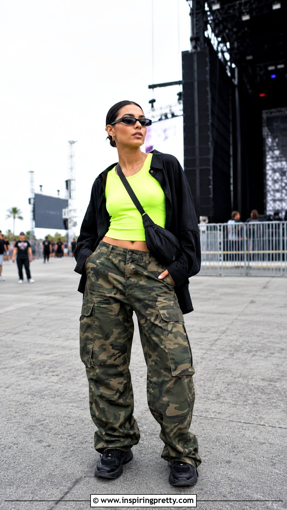 Neon Hip Hop Tank Top With Camo Pants - 20 hip hop tank tops outfit ideas