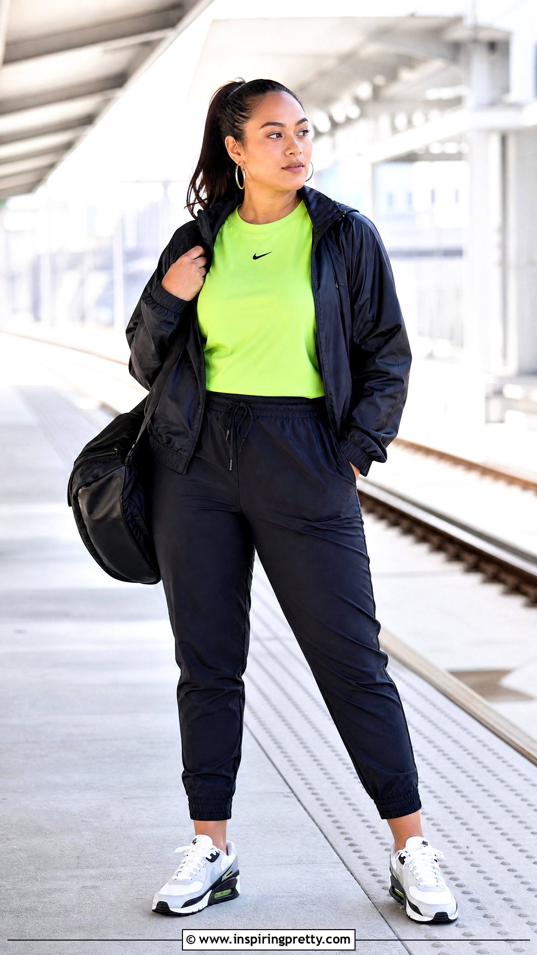 Neon Nike Top With Black Track Pants and Air Max Sneakers - 25 Neon Nike Top outfit ideas
