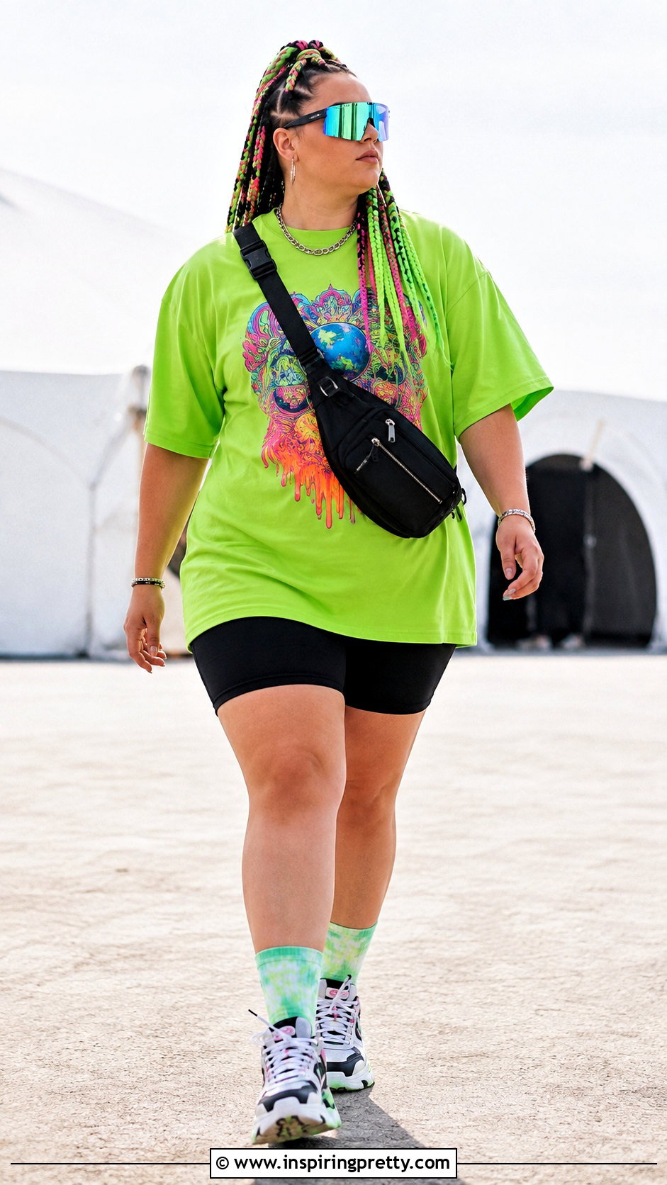 Neon Oversized Rave Top With Biker Shorts - 25 neon rave top outfit ideas