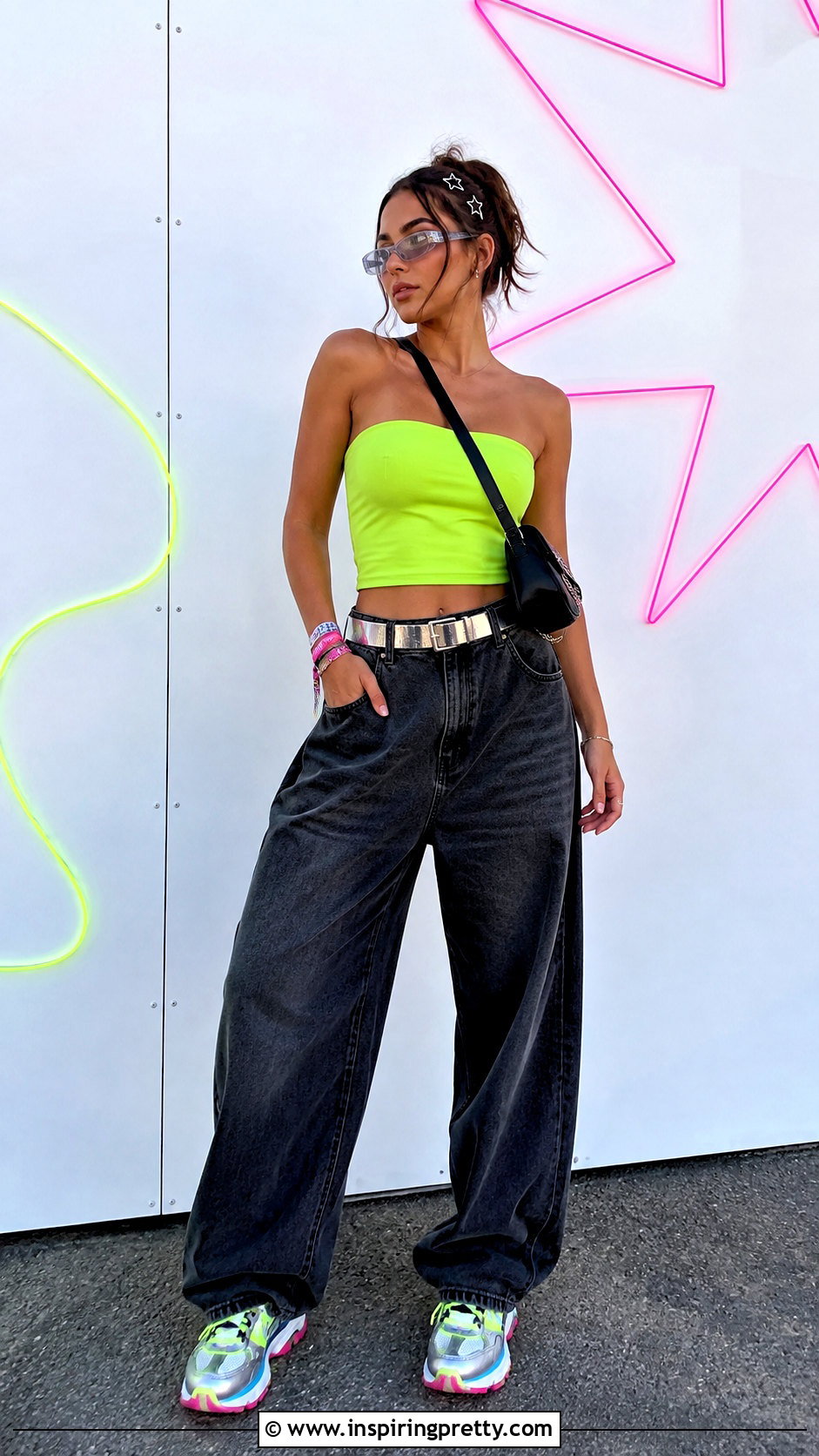 Neon Tube Rave Top With Baggy Jeans - 25 neon rave top outfit ideas