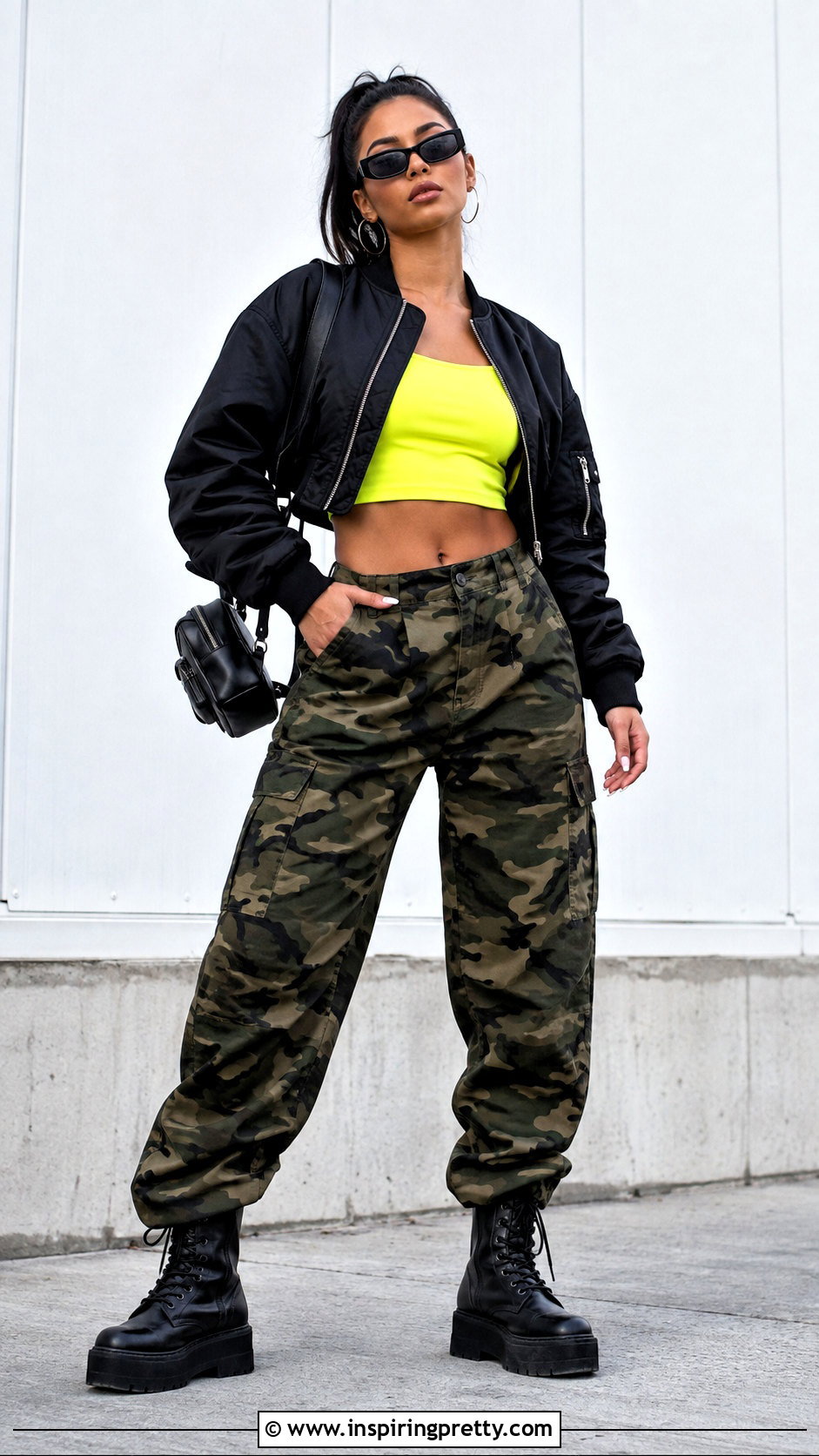 Neon Yellow Crop Top With Camouflage Pants - 25 Neon Yellow Crop Top outfit ideas