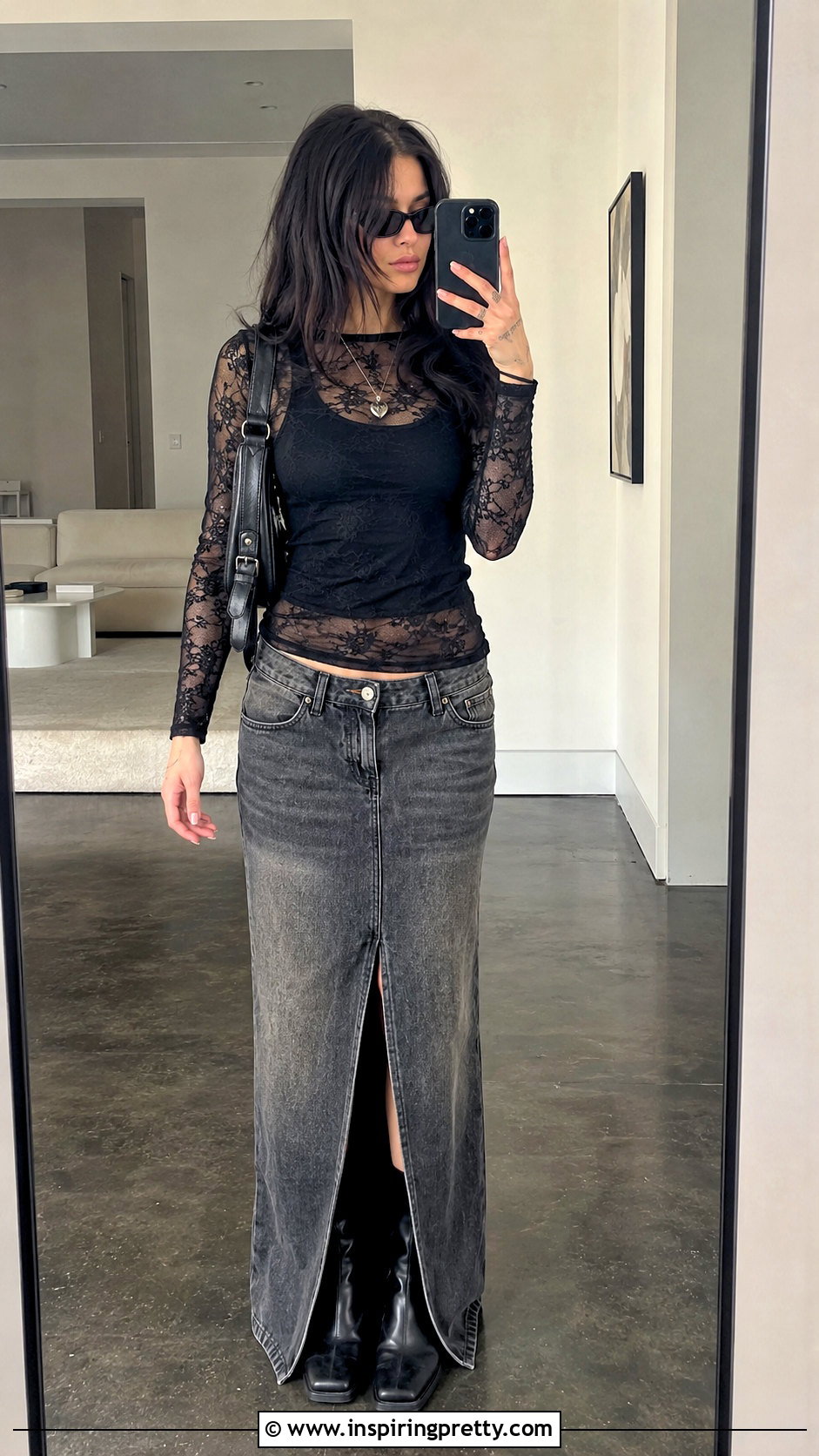 Nessa Barrett Sheer Top With Denim Maxi Skirt - 20 nessa barrett sheer top outfit ideas