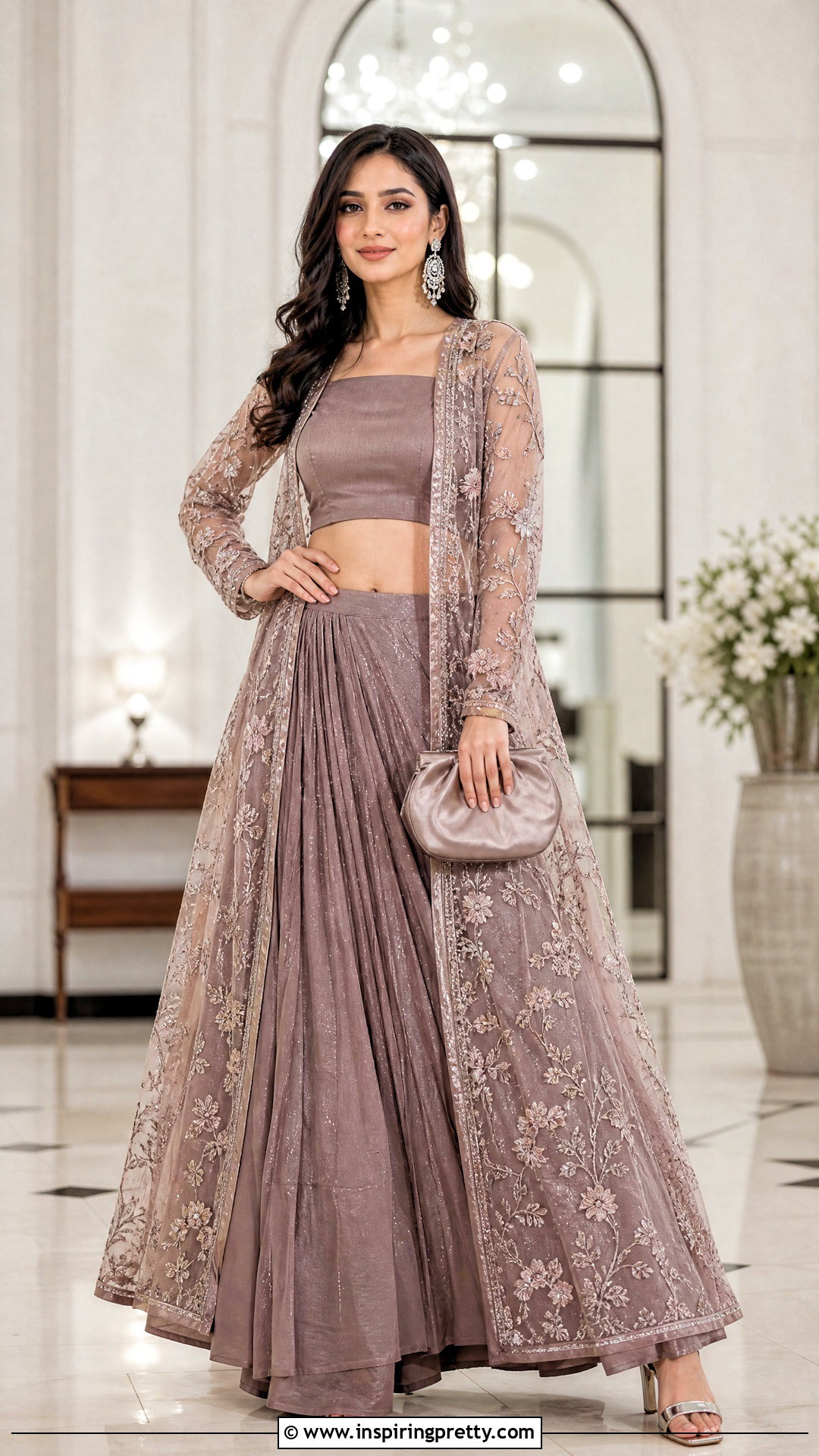 Net Crop Top Lehenga With Sheer Embroidered Jacket - 50 crop top lehenga with jacket outfit ideas