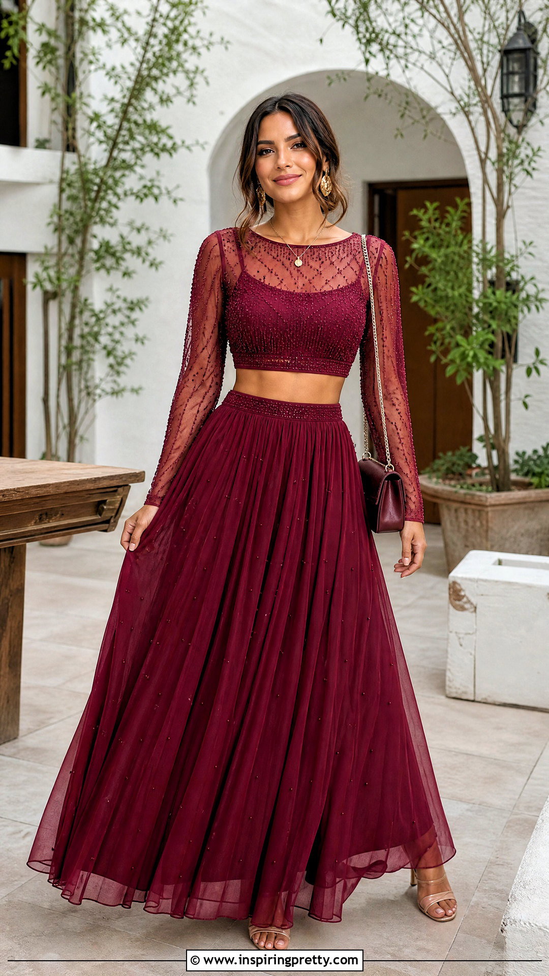 Net Crop Top With High Waisted Maxi Skirt - 50 net top designs for women