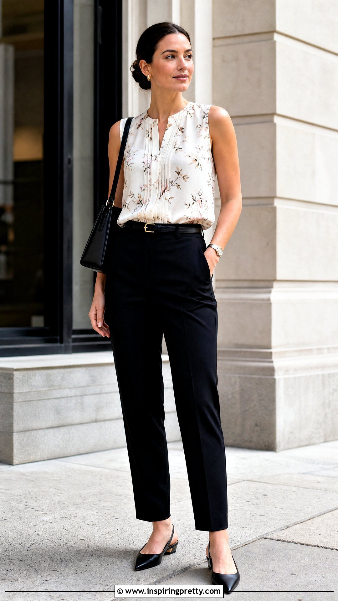 Neuflora Leland Top With Black Pants and Slingback Flats - 20 neuflora leland top outfit ideas
