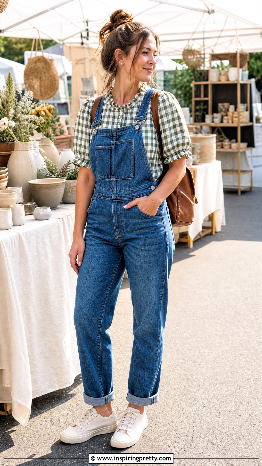 Neuflora Leland Top With Overalls and Canvas Sneakers - 20 neuflora leland top outfit ideas