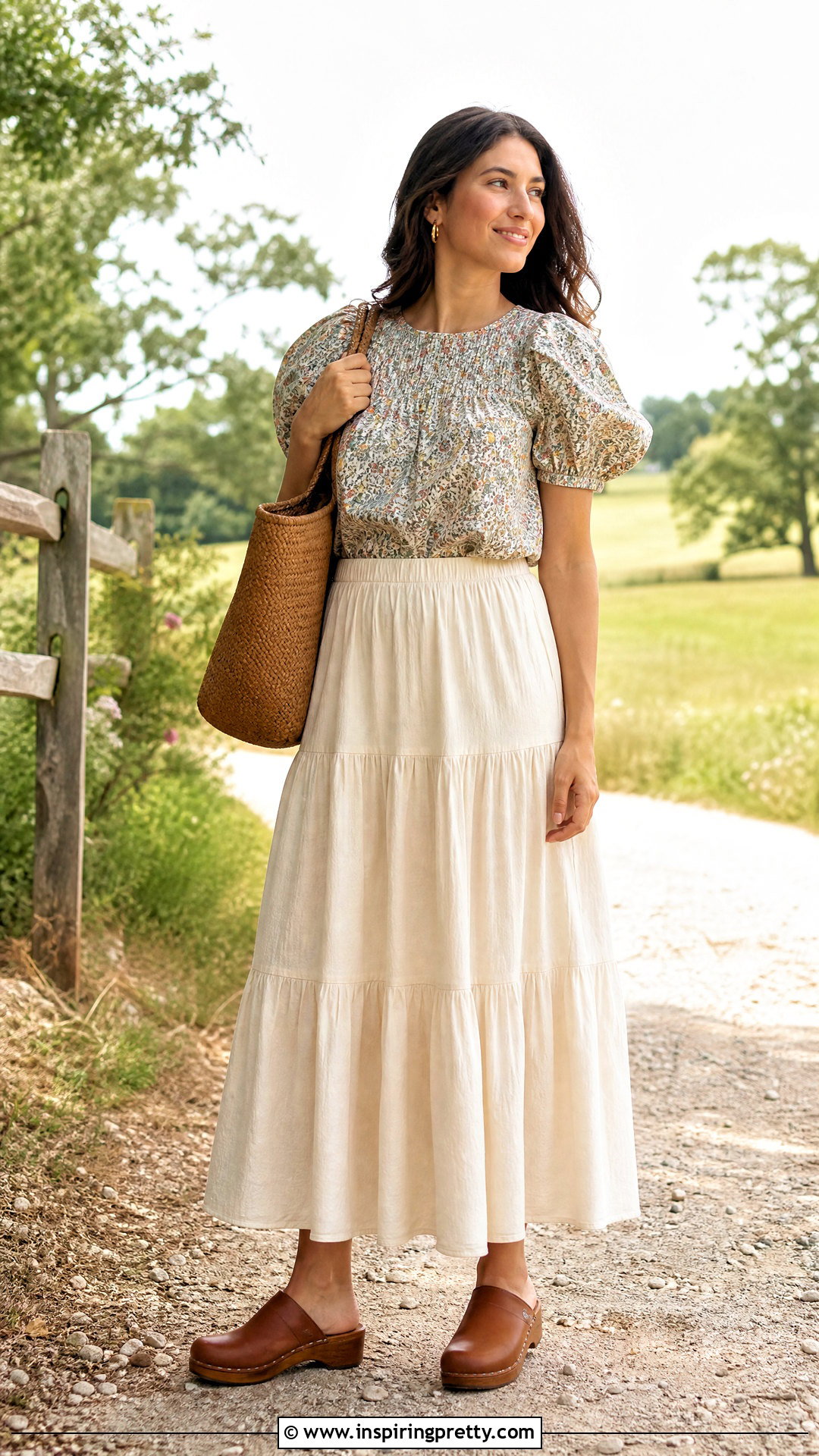 Neuflora Leland Top With a Cotton Maxi Skirt and Clogs - 20 neuflora leland top outfit ideas