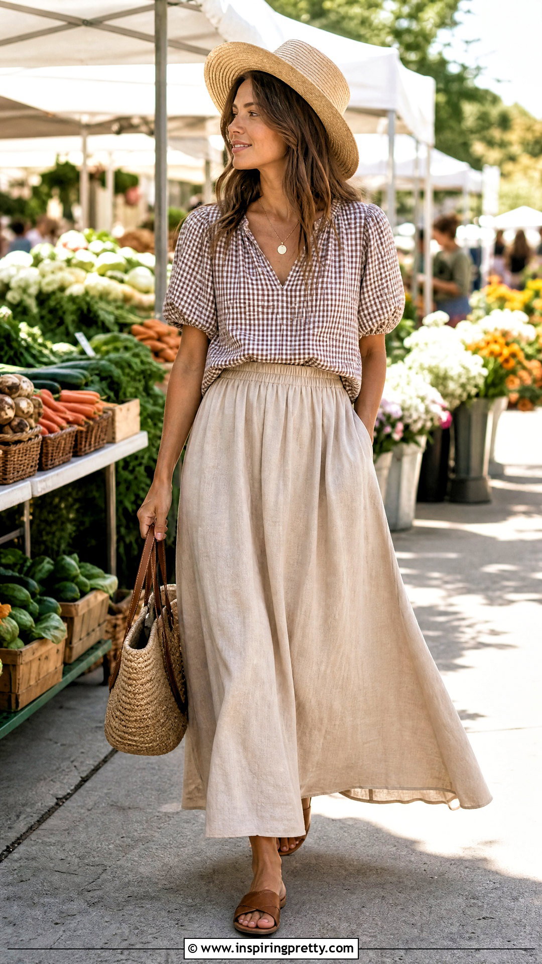 Neuflora Leland Top With a Linen Maxi Skirt and Sandals - 20 neuflora leland top outfit ideas