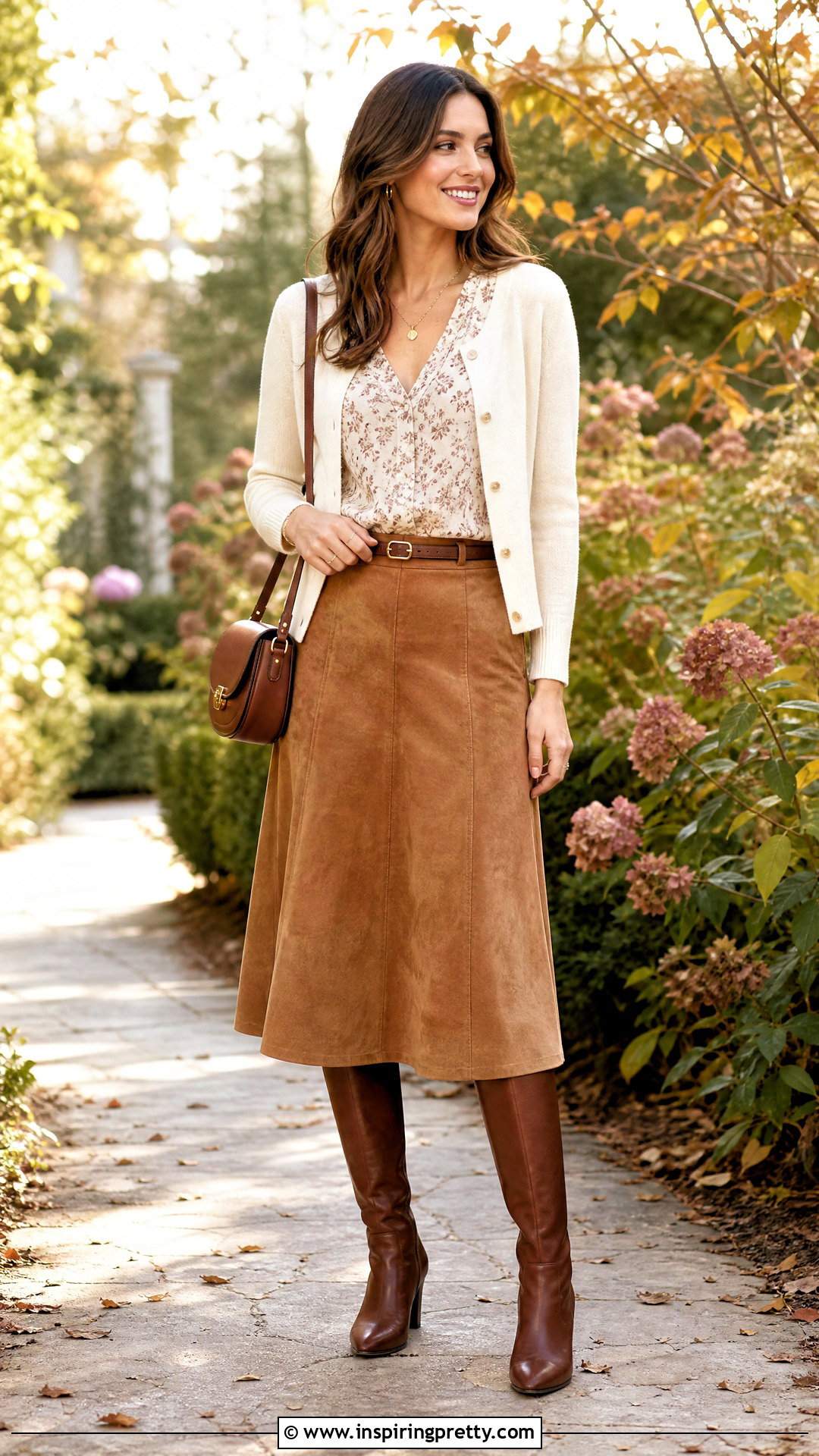 Neuflora Leland Top With a Suede Midi Skirt and Tall Boots - 20 neuflora leland top outfit ideas