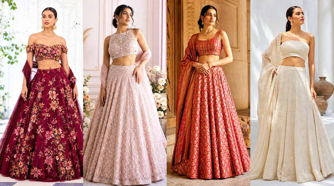 20 New Design Crop Top Lehenga Ideas for Modern Wedding Style