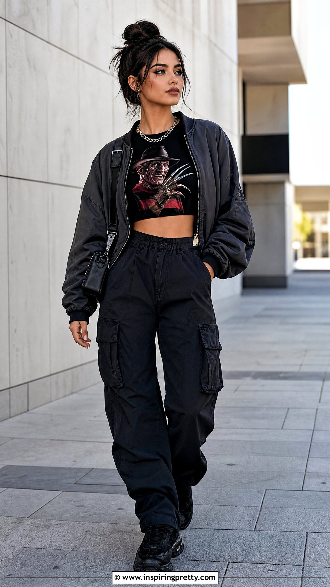 Nightmare On Elm Street Crop Top With Black Cargo Pants - 25 Nightmare On Elm Street Crop Top outfit ideas