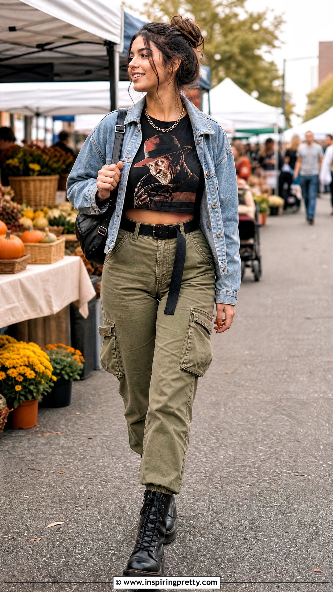 Nightmare On Elm Street Crop Top With Green Cargo Pants - 25 Nightmare On Elm Street Crop Top outfit ideas
