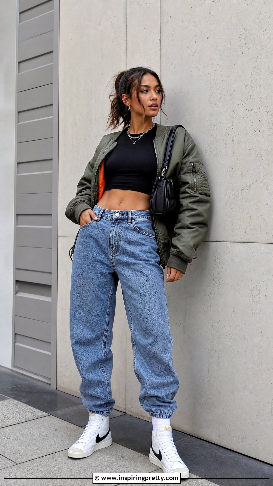 Nike Blazer With Baggy Jeans and Crop Top - 20 nike blazer top outfit ideas