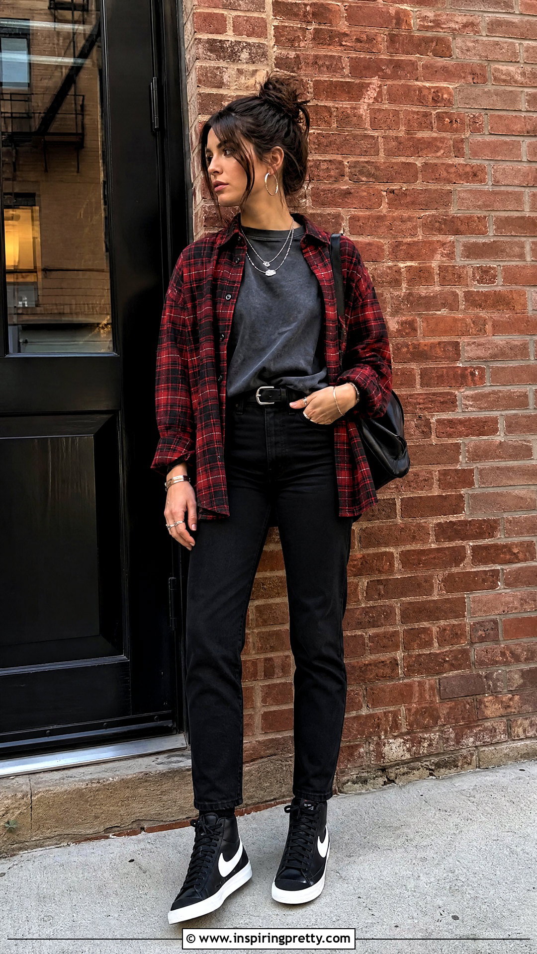 Nike Blazer With Black Jeans and Flannel Shirt - 20 nike blazer top outfit ideas