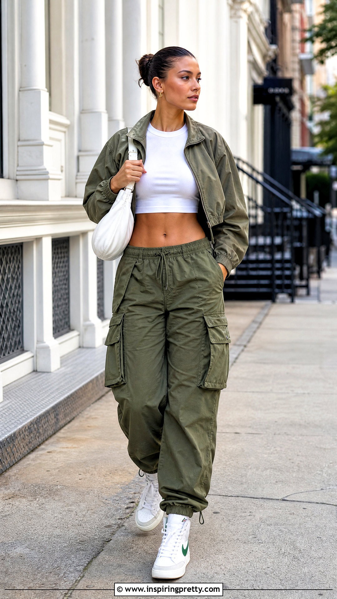 Nike Blazer With Cargo Pants and Baby Tee - 20 nike blazer top outfit ideas