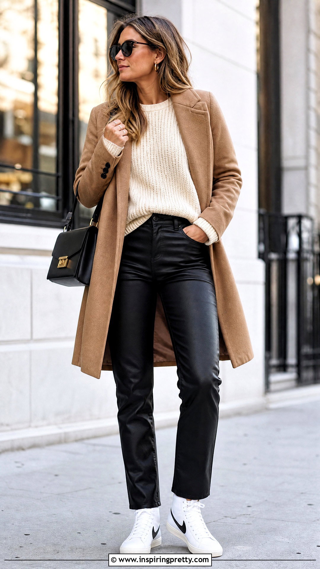 Nike Blazer With Leather Pants and Knit Sweater - 20 nike blazer top outfit ideas