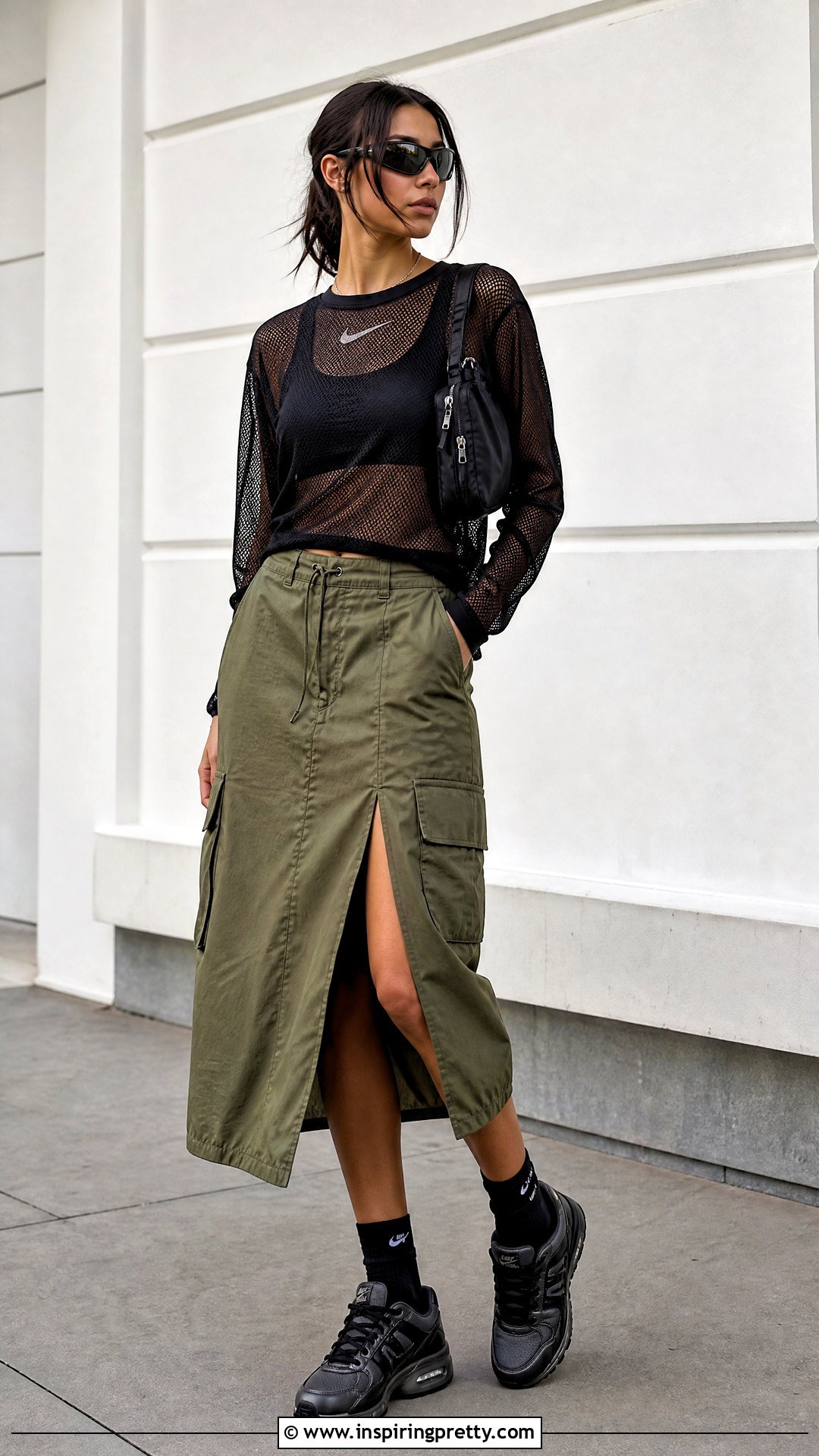 Nike Mesh Top With Cargo Midi Skirt - 25 nike top aesthetic ideas