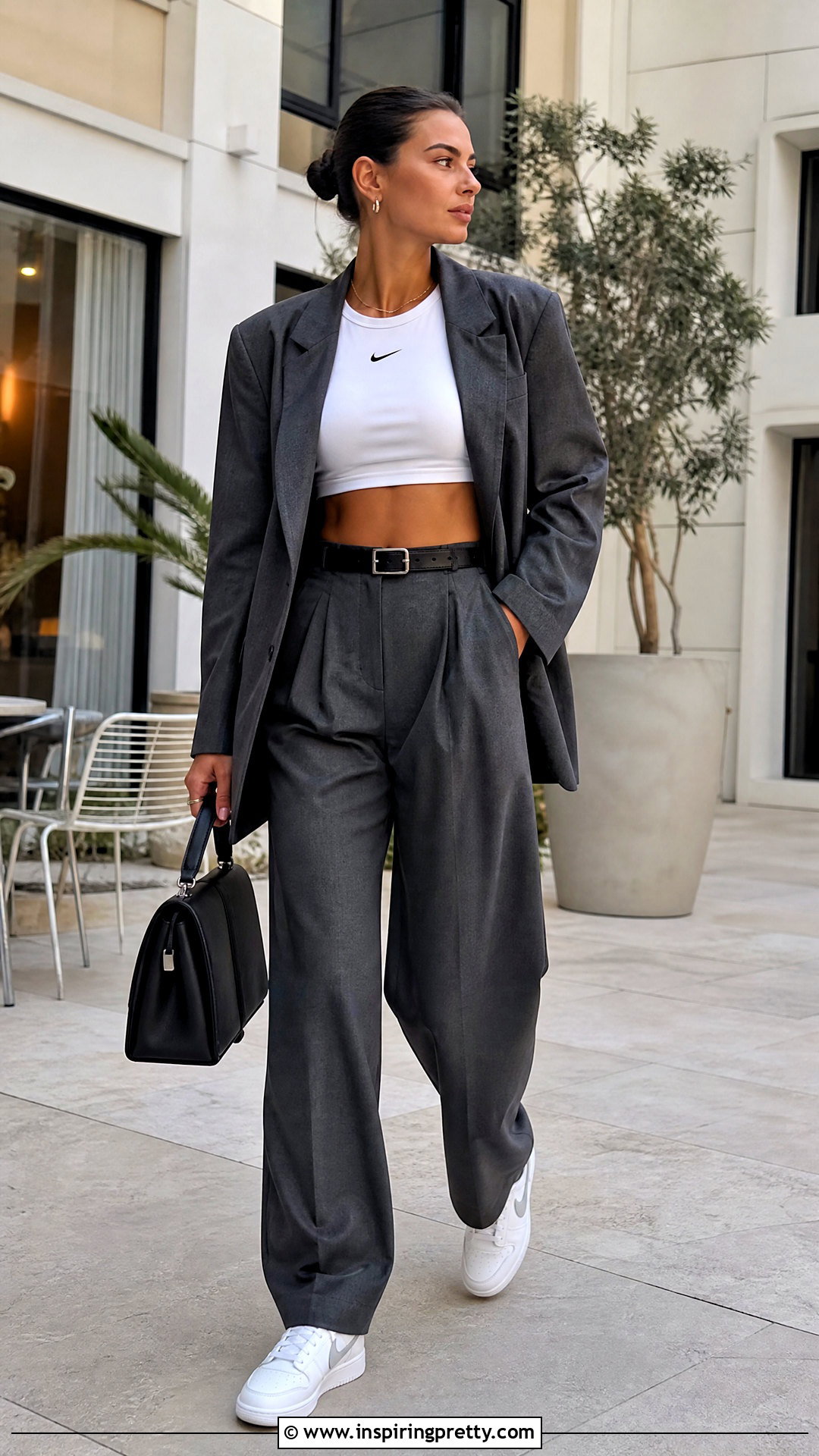 Nike Tech Crop Top With Blazer And Trousers - 20 nike tech crop top outfit ideas