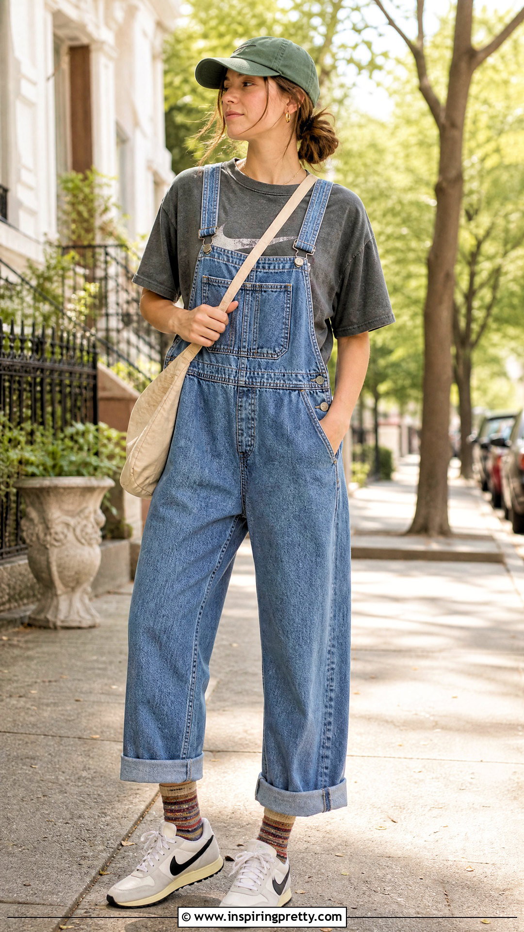 Nike Vintage Tee With Denim Overalls - 25 nike top aesthetic ideas