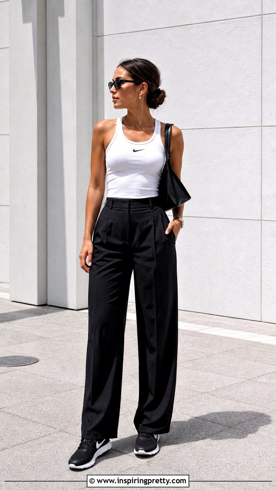 Nike White Tank Top With Black Pants And Black Sneakers - 25 nike white tank top outfit ideas