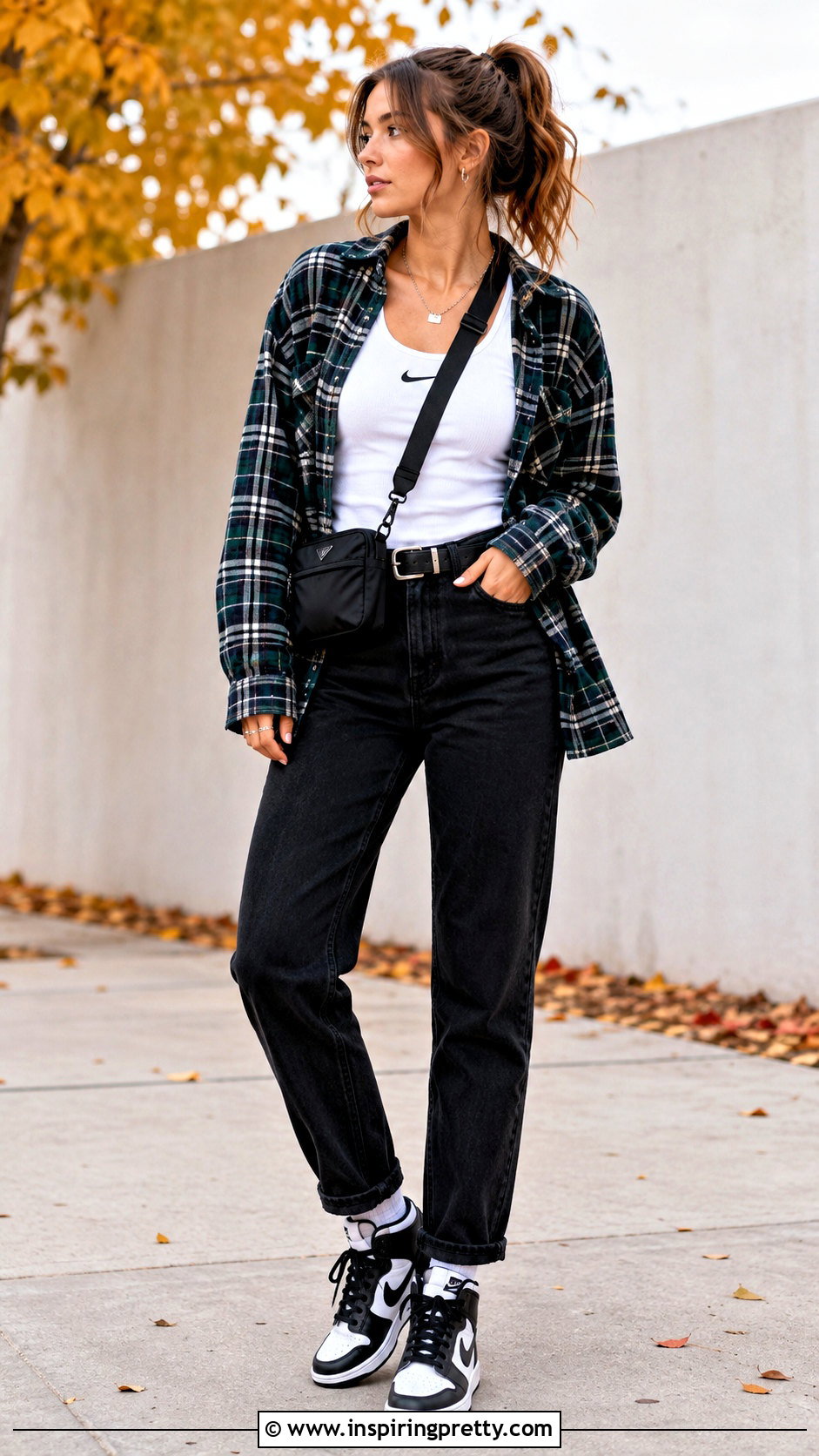 Nike White Tank Top With Flannel Shirt And Black Jeans - 25 nike white tank top outfit ideas