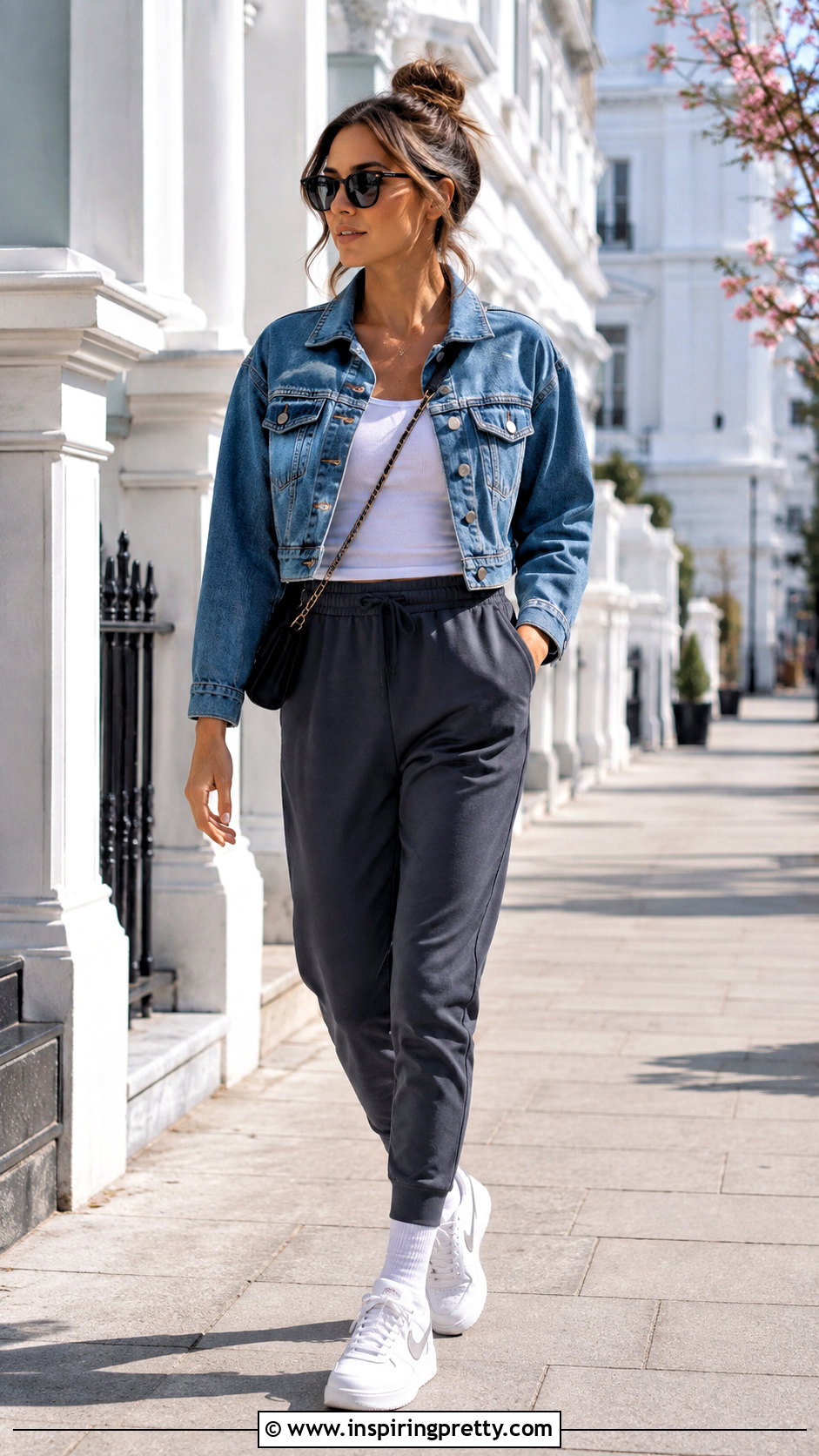 Nike White Tank Top With Joggers And Denim Jacket - 25 nike white tank top outfit ideas