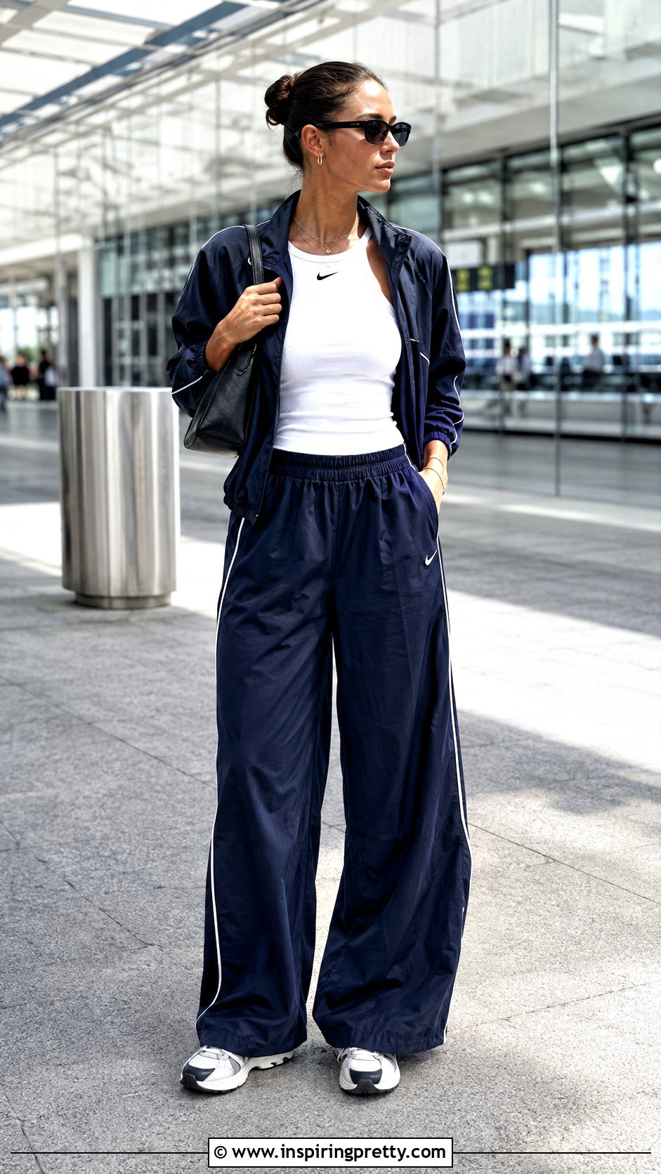 Nike White Tank Top With Track Pants And Retro Sneakers - 25 nike white tank top outfit ideas