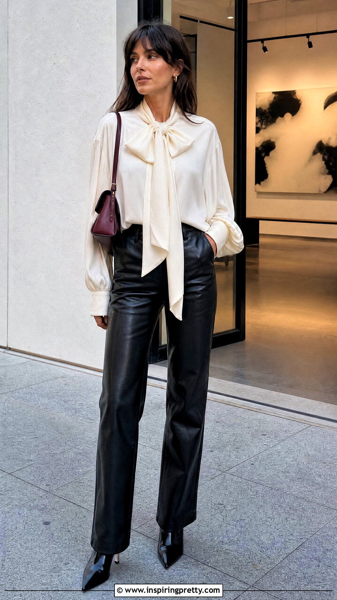 Nina Ricci Flowing Bow Top With Leather Pants - 20 nina ricci tops outfit ideas