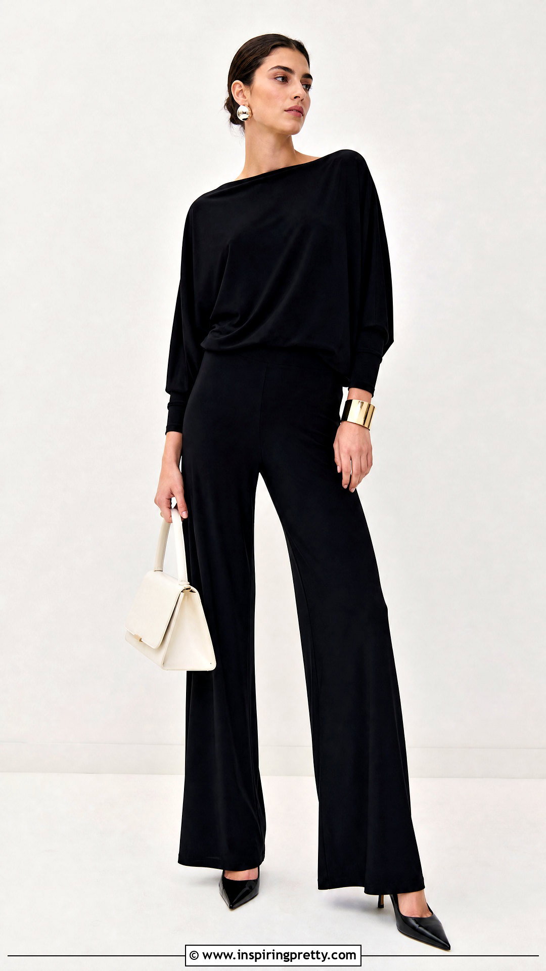 Norma Kamali Drop Shoulder Top With Matching Black Pants - 20 norma kamali drop shoulder top outfit ideas