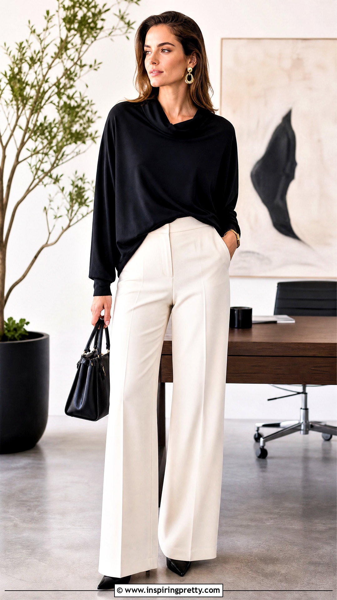 Norma Kamali Drop Shoulder Top With Wide Leg Trousers - 20 norma kamali drop shoulder top outfit ideas