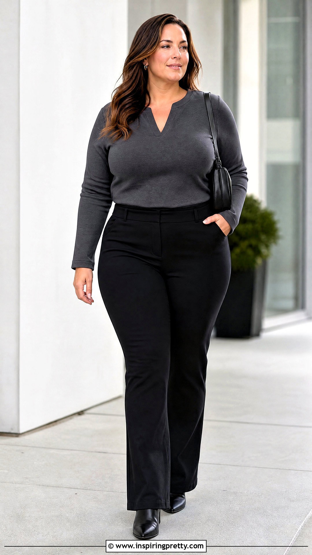 Notch Neck Top With Bootcut Pants - 50 tops for big busted women