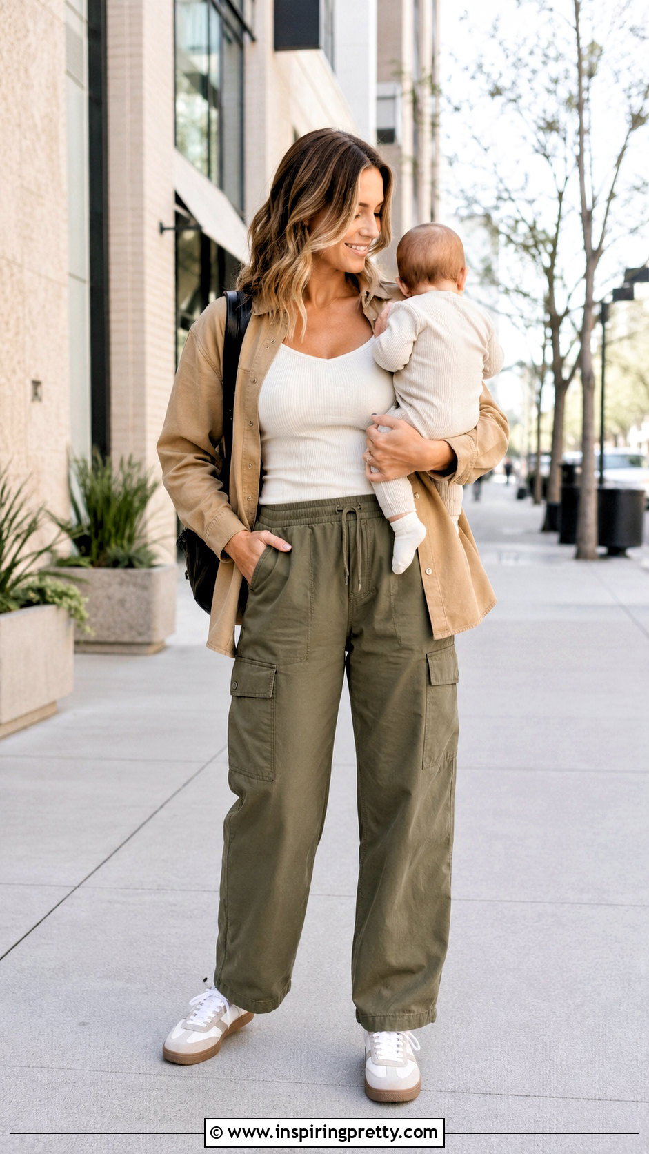 Nursing Cami Top With Cargo Pants And Shacket - 20 Nursing Cami Top outfit ideas