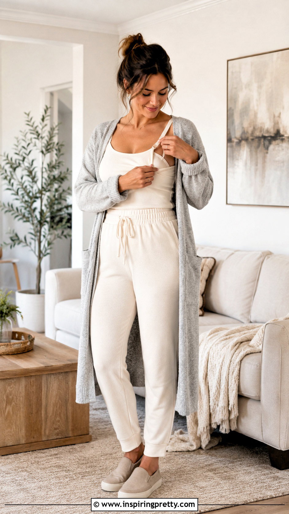 Nursing Cami Top With Sweatpants And Long Cardigan - 20 Nursing Cami Top outfit ideas