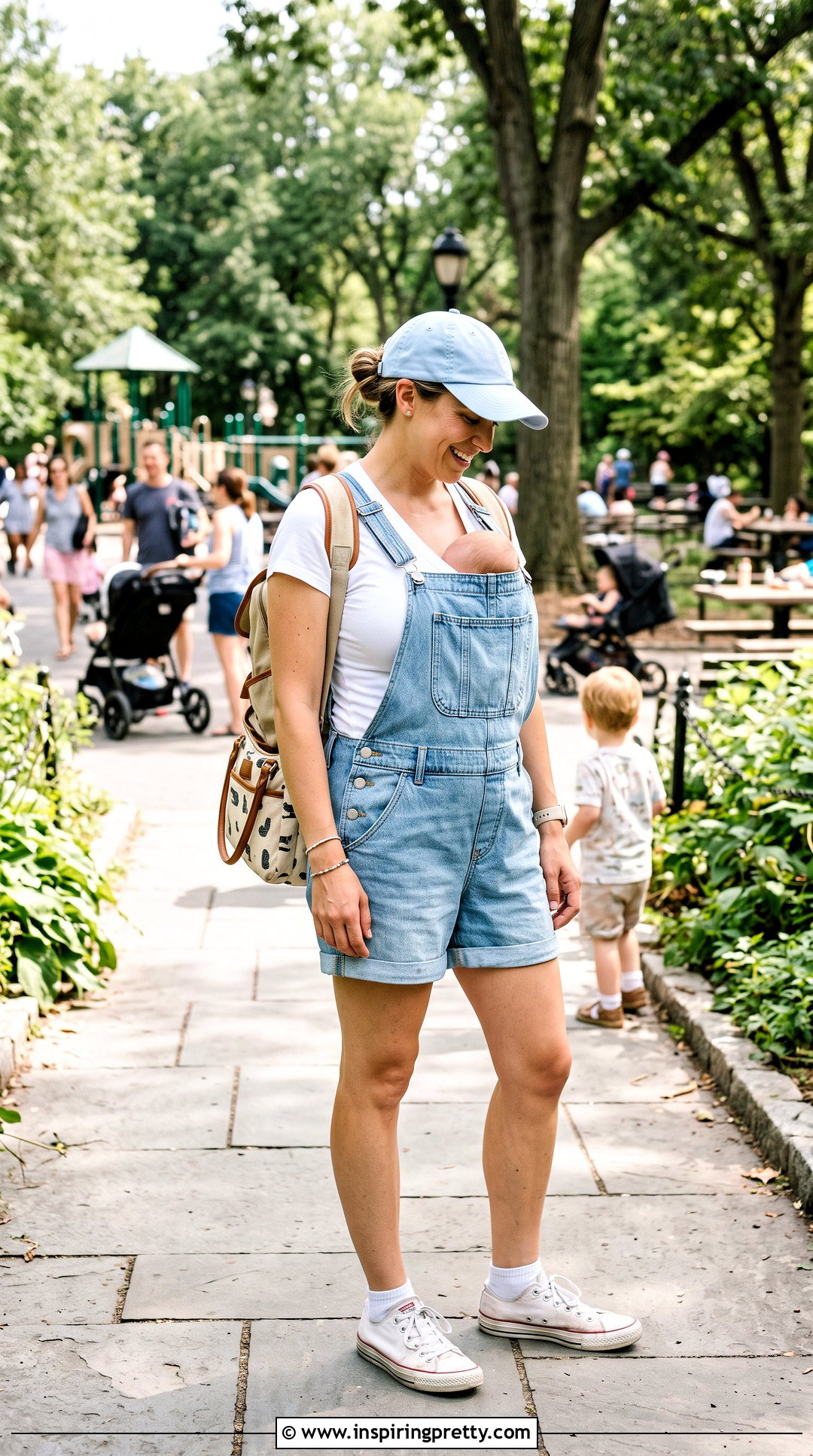 Nursing T Shirt With Short Overalls - 20 summer nursing tops outfit ideas