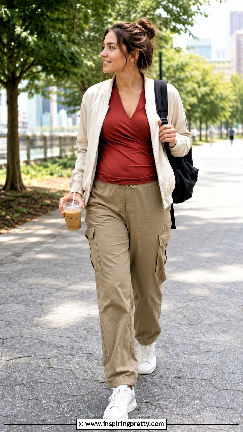 Nursing Wrap Top With Cargo Pants And Retro Sneakers - 20 nursing wrap top outfit ideas