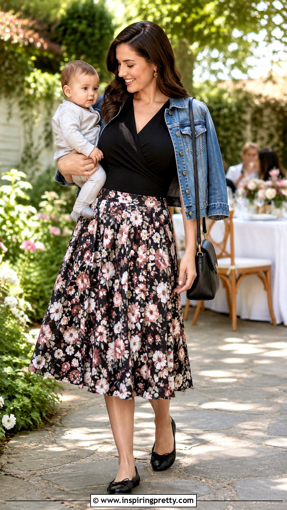 Nursing Wrap Top With Midi Skirt - 20 nursing wrap top outfit ideas