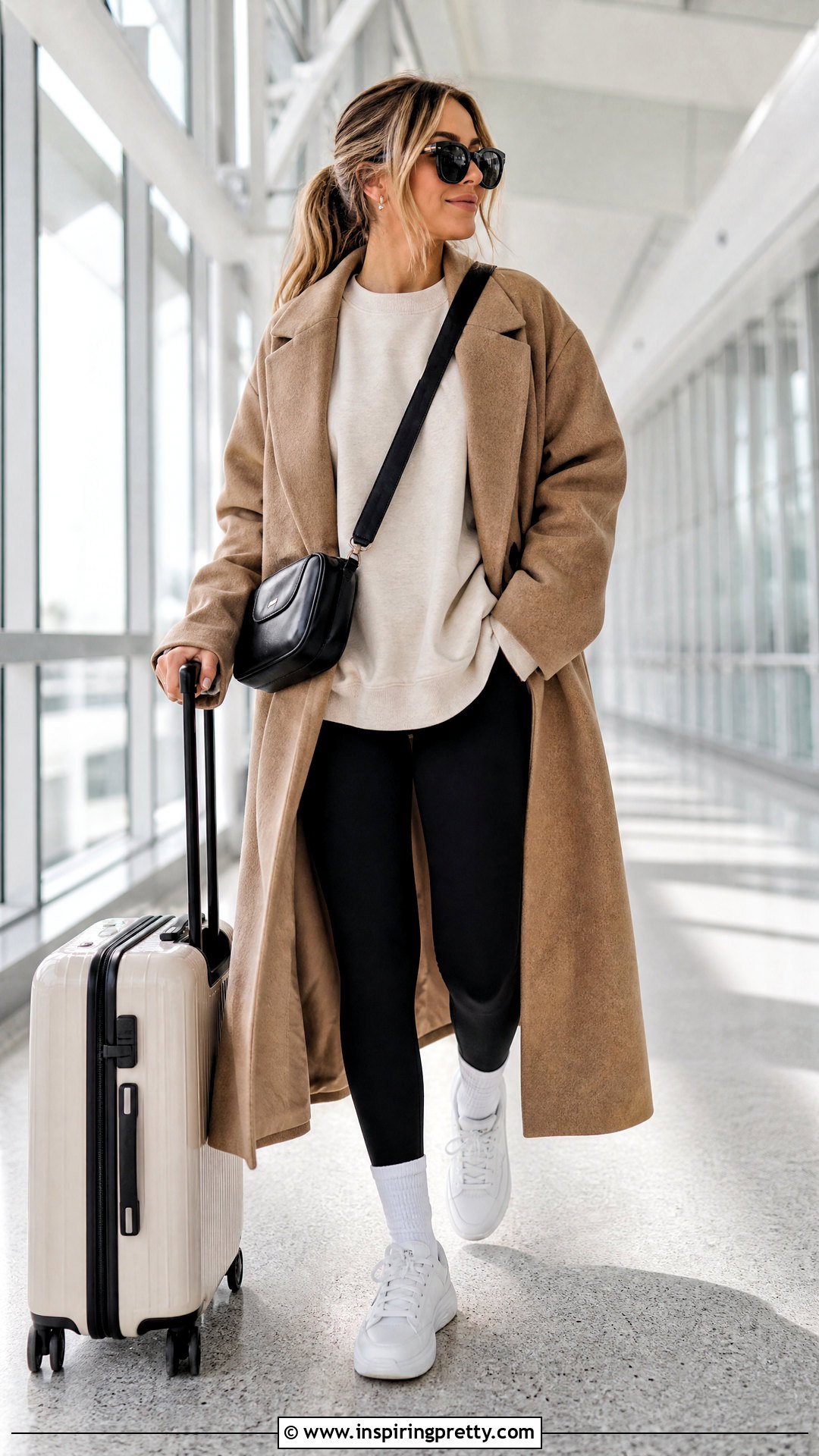 Oatmeal Sweatshirt With Black Leggings - How To Style Neutral Tops (20 Ways)