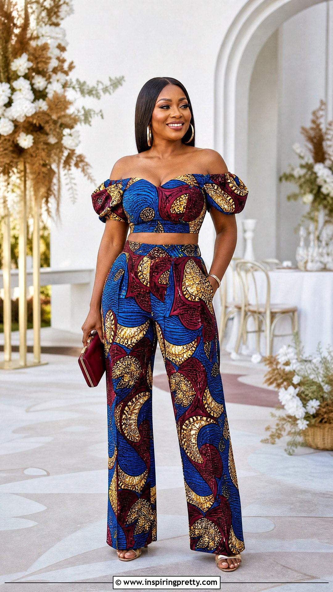 Off Shoulder Ankara Palazzo Trouser And Crop Top - 50 Ankara Palazzo Trouser And Crop Top outfit ideas