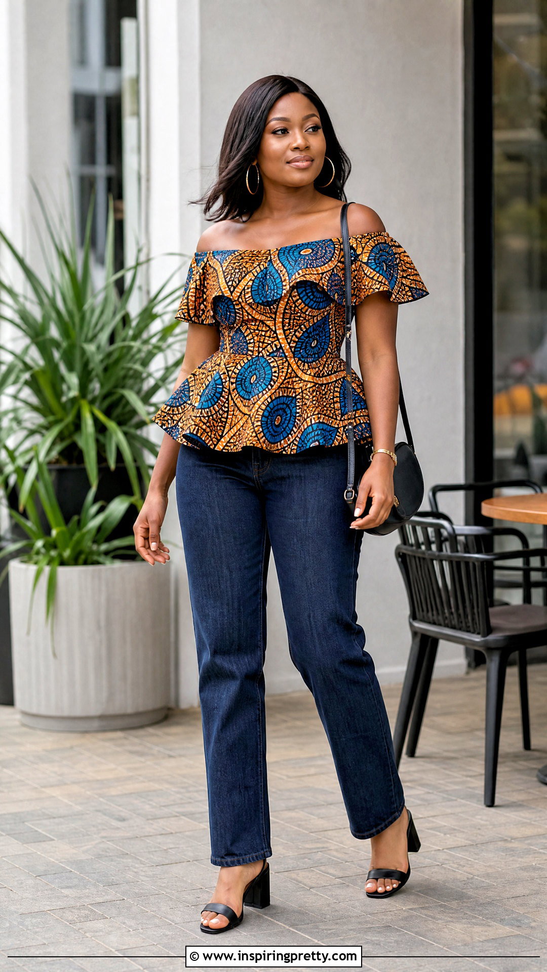 Off Shoulder Ankara Peplum Top With Dark Jeans - 20 pepulam tops ankara ideas