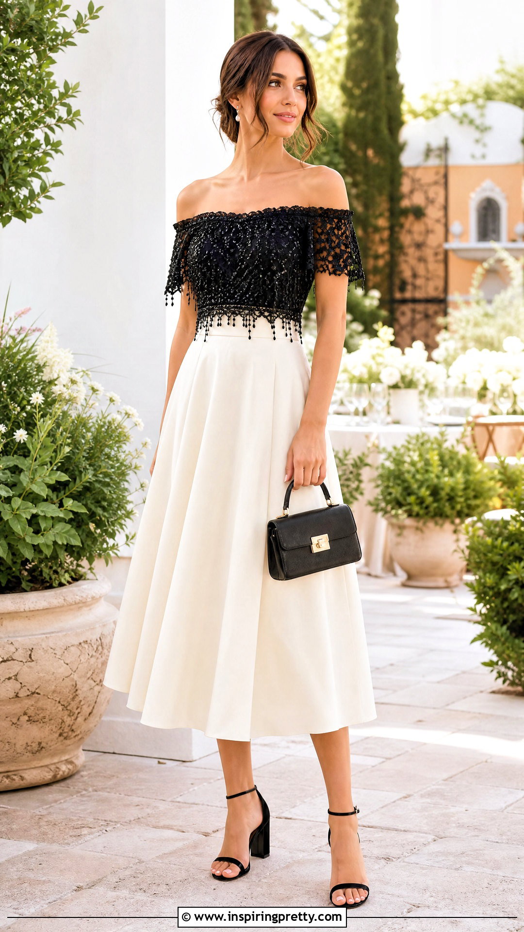 Off Shoulder Beaded Crochet Lace Top With Midi Skirt - 20 crochet lace top with beads