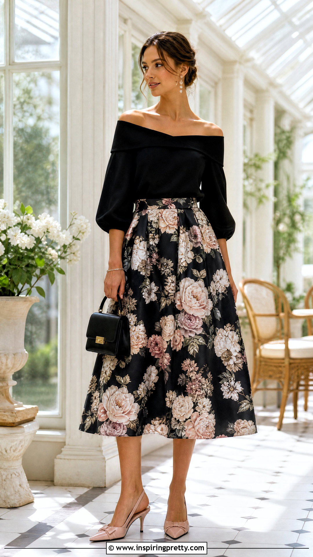 Off Shoulder Blouse With Full Midi Skirt - 50 elegant tops and blouses